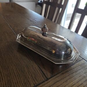 Vintage Silver-Plated Butter Dish With Wooden Finial Handle